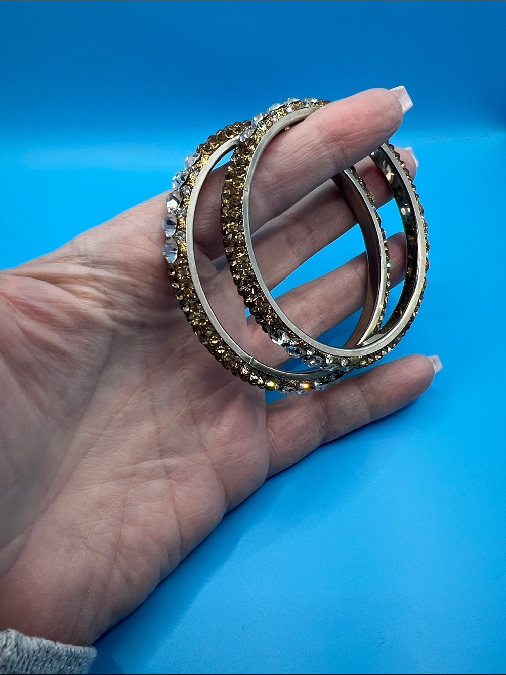 Crystal-Embellished silver Tone Bangle Bracelets - Set of 2